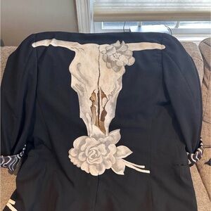 Black Blazer with Skull and Floral Design